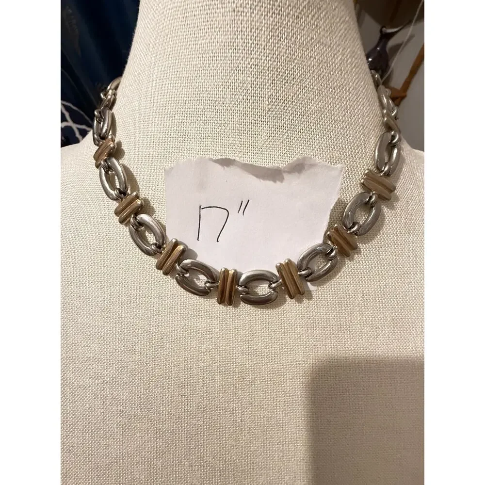 Vintage Two Tone Link Necklace 17” Gold & Silver Tone - Picture 3 of 4